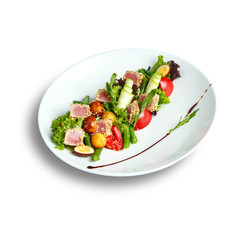 Dishes of traditional Russian cuisine. Restaurant serving. White background.