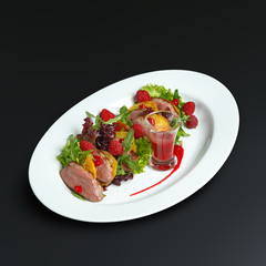 Dishes of traditional Russian cuisine. Restaurant serving. Black background.