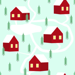 Seamless pattern with red houses