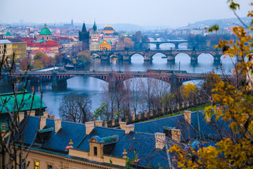 Fototapeta na wymiar landscape image of the center of Prague with the Vltava river