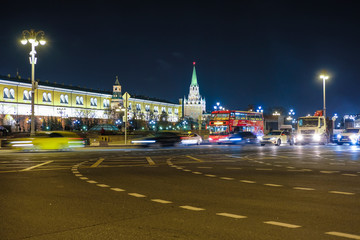 Fototapeta na wymiar Moscow, Russia - November, 28, 2019: image of night traffic in Moscow