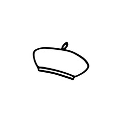 Doodle, hand drawn beret hat flat vector icon isolated on a white background.