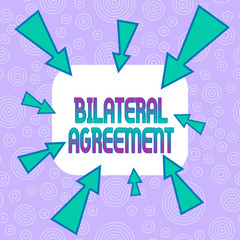 Conceptual hand writing showing Bilateral Agreement. Concept meaning Legal obligations to nonbinding agreements of principle Asymmetrical uneven shaped pattern object multicolour design