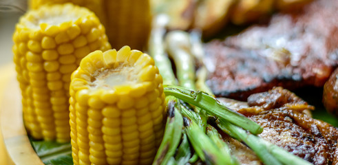 corn and steaks