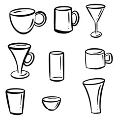 Cartoon Illustration Collection of Glasses and Cups and Mugs For Icons or Logos