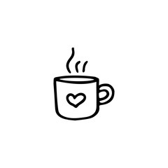 Hand drawn,doodle style flat vector mug icon isolated on a white background.Coffee,hot chocolate,tea cup icon.
