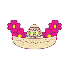 Isolated mexican hat and flowers vector design