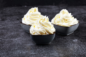 Vanilla soft served ice cream tasty sundae dairy ice cream on rustic background
