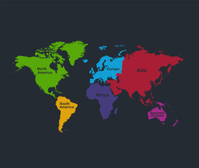 Fototapeta na wymiar Infographics World map, flat design colors, with names of individual states