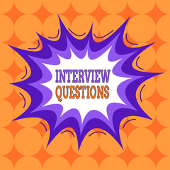 Word writing text Interview Questions. Business photo showcasing Typical topic being ask or inquire during an interview Asymmetrical uneven shaped format pattern object outline multicolour design