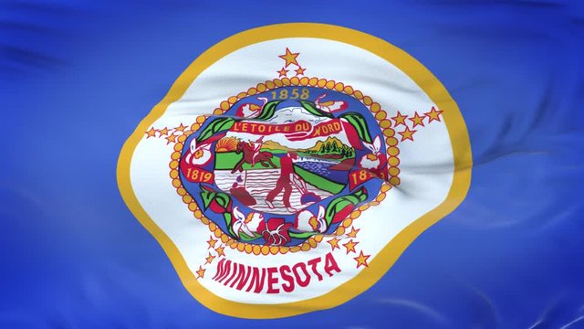 Minnesota (U.S. state) flag waving in the wind with highly detailed fabric texture. Seamless loop