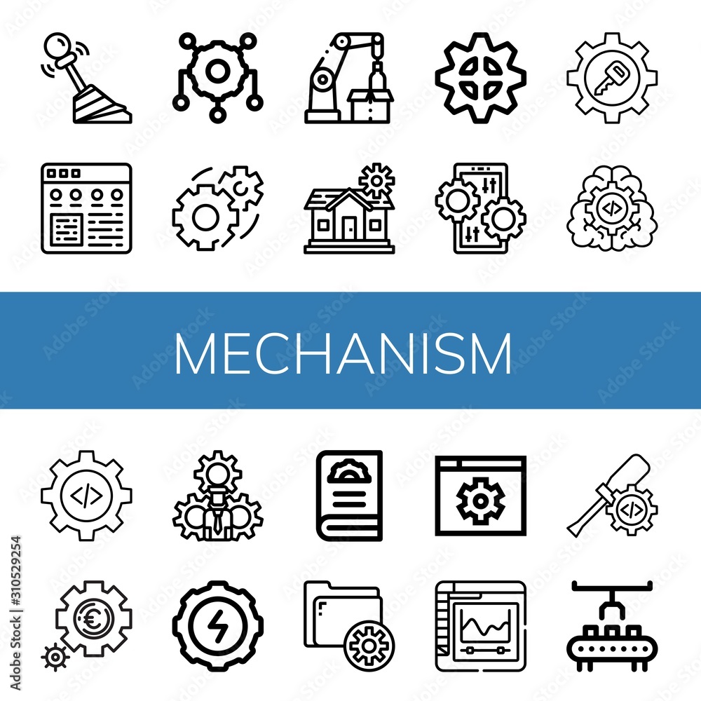 Poster mechanism simple icons set