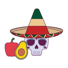 Isolated mexican skull avocado and pepper vector design