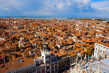 Aerial view of famous San Marco square with many people Venice, Italy. Top view of Venice piazza...