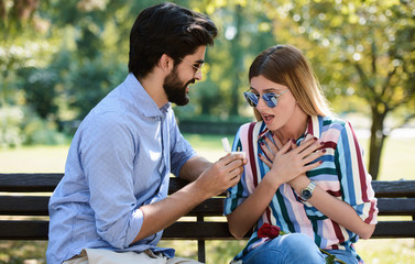 She said yes. Engagement ring for a girlfriend. Dating, love, relationships