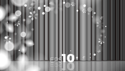 Winter silver color abstract background with snowflakes and silk curtains vector template