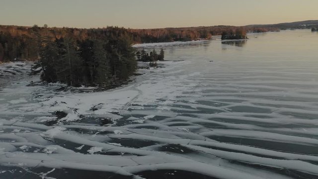 Moosehead Lake In Winter. Maine. USA. Aerial Circle Shot