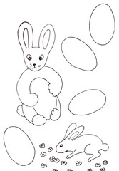linear drawing easter bunny with chocolate egg