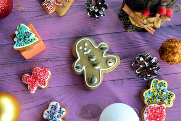 Gingerbread man among the pinecons and pastry