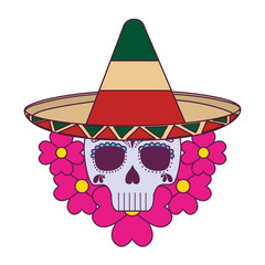 Isolated mexican skull and flowers vector design
