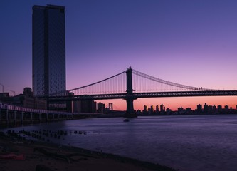 bridge bay sea city new york water panorama river skyline night sunset
