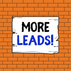 Fototapeta premium Text sign showing More Leads. Business photo text initiation of consumer interest or enquiry into product Wooden square plank empty frame slots grooves wood panel colored board lumber