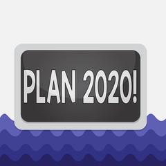 Conceptual hand writing showing Plan 2020. Concept meaning detailed proposal doing achieving something next year Board rectangle white frame empty fixed color surface plank