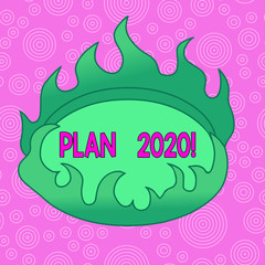 Writing note showing Plan 2020. Business concept for detailed proposal doing achieving something next year Asymmetrical uneven shaped pattern object multicolour design