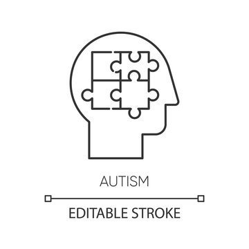 Autism linear icon. Puzzled mind. Neurology, psychiatry. Different thinking. Asperger. Developmental disorder. Thin line illustration. Contour symbol. Vector isolated outline drawing. Editable stroke
