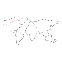 Freehand world map sketch on white background.
