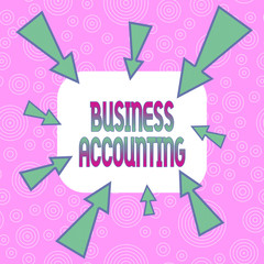 Conceptual hand writing showing Business Accounting. Concept meaning interpreting and presenting of financial information Asymmetrical uneven shaped pattern object multicolour design