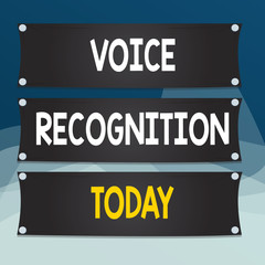 Writing note showing Voice Recognition. Business concept for the control of a computer system by a voice or voices Wooden panel attached nail on colorful background plank wood