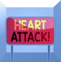 Conceptual hand writing showing Heart Attack. Concept meaning sudden occurrence of coronary thrombosis resulting in death Metallic pole empty panel plank colorful backgound attached