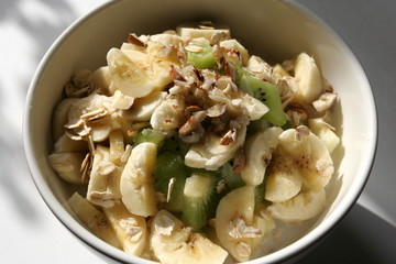 Bircher Muesli with Kiwi and Bananas, close-up