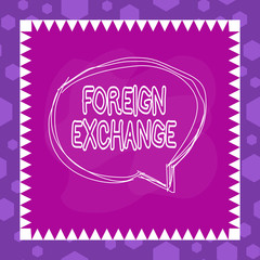 Writing note showing Foreign Exchange. Business concept for system for dealing in the currency of other countries Speaking bubble inside asymmetrical object multicolor design
