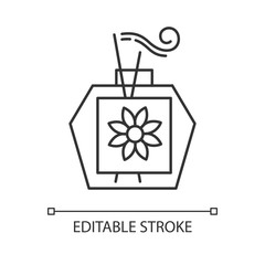 Aromatherapy linear icon. Scented sticks in glass jar. Essential oils for relaxation. Selfcare and wellness. Thin line illustration. Contour symbol. Vector isolated outline drawing. Editable stroke