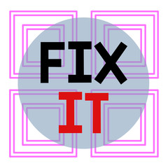 Obraz premium Conceptual hand writing showing Fix It. Concept meaning Fasten something securely in a particular place or position To repair Repetition of Geometrical Shape Four Squares on White Isolated