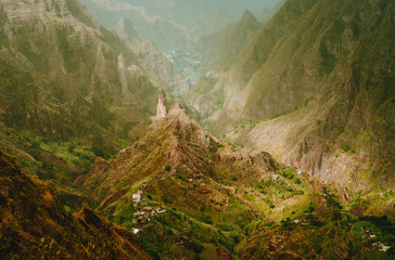 Mountain peak in Xo-Xo valley at Santo Antao island in Cape Verde - obrazy, fototapety, plakaty