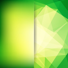 Background of yellow, green geometric shapes. Blur background with glass. Mosaic pattern. Vector EPS 10. Vector illustration