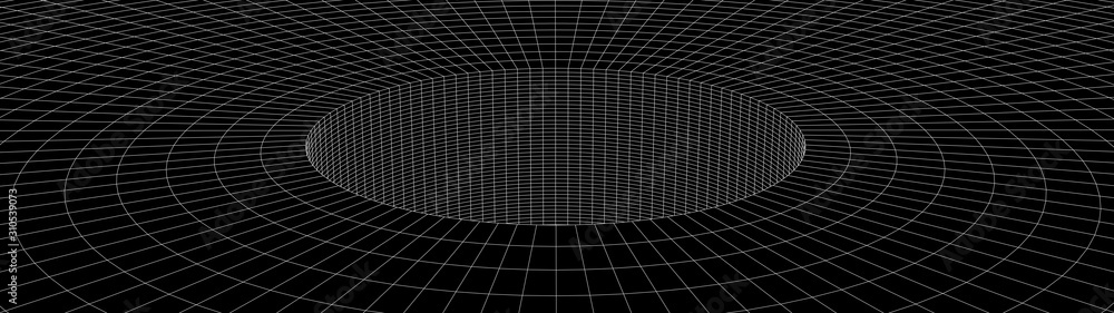 Poster vortex. vector perspective curved grid. wireframe abstract tunnel. 3d vector wormhole with a mesh st