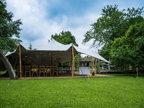 Image Of Huge White Tent For A Wedding Event In The Nature