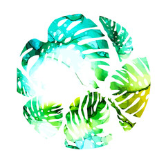 Abstract watercolor vector monstera leaves. Can be used for web pages, identity style, printing, invitations, banners, cards, leaflets. Vector illustration. Mixed media © Мария Неноглядова