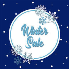 Winter sale with snowflakes and seal stamp vector design