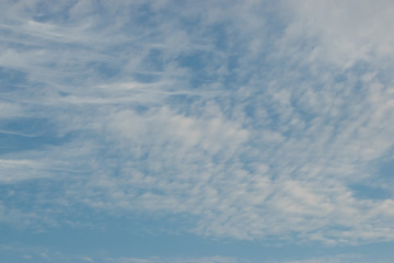 Cirrus clouds sprawling across the blue sky with beautiful white flakes and threads