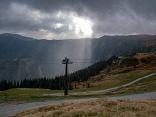 Image of chairlift inski resort without snow in the off season, Leogang, Austria