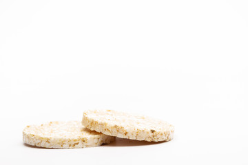 two Puffed rice cakes isolated on white