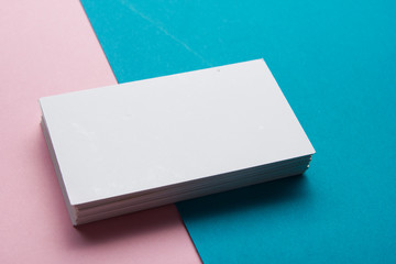 Business cards blank. Mockup on color background. Flat Lay. copy space for text