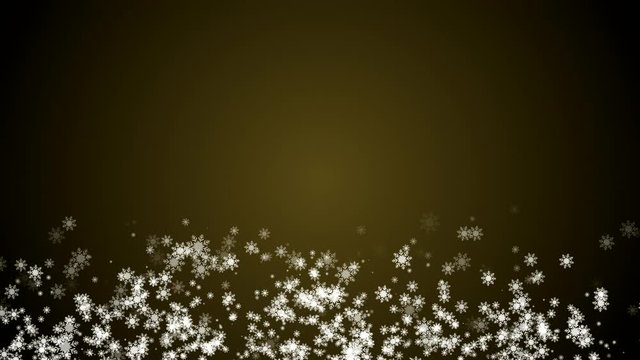 Abstract gold background of moving snowflakes, looped animation