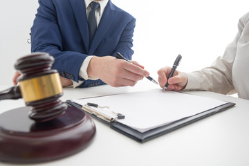 Law, advice and Legal services concept. Lawyer and attorney having team meeting at law firm.
