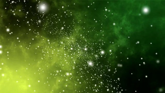 Abstract green and lemon yellow background of moving particles, looped animation